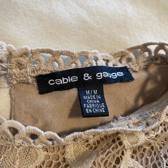 Cable & Gauge Lace Tan Long Sleeve Lined‎ Top Shirt Size Medium - Picture 9 of 9